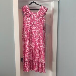 Farylina Medium Pink Floral Sleeveless maxi Dress ruffles